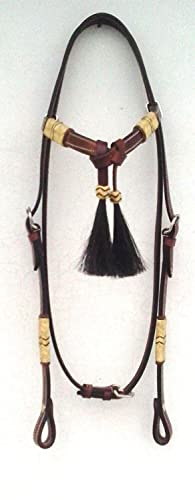 Western Horse Headstall Standard Size – Adjustable Hand Braided Genuine Leather Bridle with Brown Rawhide Knotting Futurity Knot Black Color Hair Tassels, Western Riding Tack, Dark Brown (Full Size) - size: Full