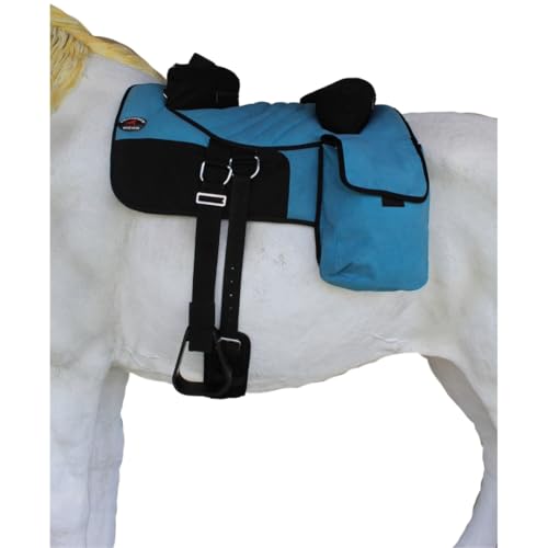 CHALLENGER Horse Western Deluxe Bareback Trail Saddle Pad w/Pockets Girth Stirrups 39TS07 - color: Turquoise, size: 36" L x 26" W