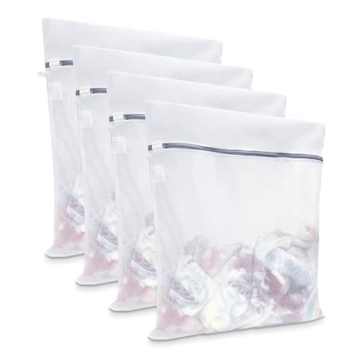GOGOODA XL Mesh Laundry Bags, 4-Pack Large Wash Bags with Auto-Lock Zipper - color: Fine Mesh White, size: 4 XL Large