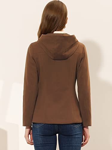 Allegra K Womens Casual Winter Peacoat Hooded Button Toggle Duffle Coats - color: Dark Brown, size: Medium