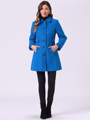 Allegra K Women's Winter Classic Overcoat with Pockets Single Breasted Coat - color: Blue, size: X-Small