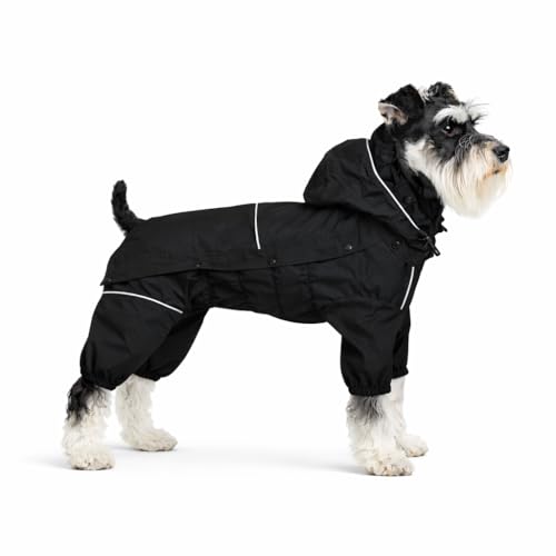 LOVELONGLONG Fleece-Lined Dog Raincoat with Removable Hood – Waterproof Winter Full Body Dog Jacket – Windproof Snowproof Cold-Weather Suit – Black-F S - color: Black-Fleeced, size: S (Back 11.5")