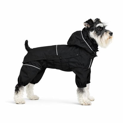 LOVELONGLONG Fleece-Lined Dog Raincoat with Removable Hood – Waterproof Winter Full Body Dog Jacket – Windproof Snowproof Cold-Weather Suit – Black-F S - color: Black-Fleeced, size: S (Back 11.5")