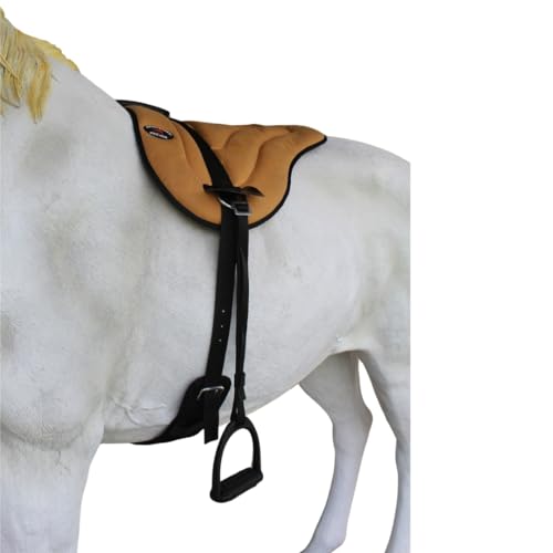 CHALLENGER Western Lightweight Neoprene Padded Bareback Saddle Pad with Stirrups & Cinch – Contoured Synthetic Suede Top, Non-Slip Neoprene Bottom – 23" x 30" - color: Tan