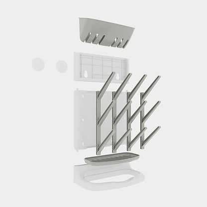 IEEK Baby Bottle Drying Rack,Space Saving Countertop Drying Rack for Baby Accessory & Pump Parts,Suction Cup Wall Mounted Bottle Rack Holder Large Vertical Drying Tower,Grey and White