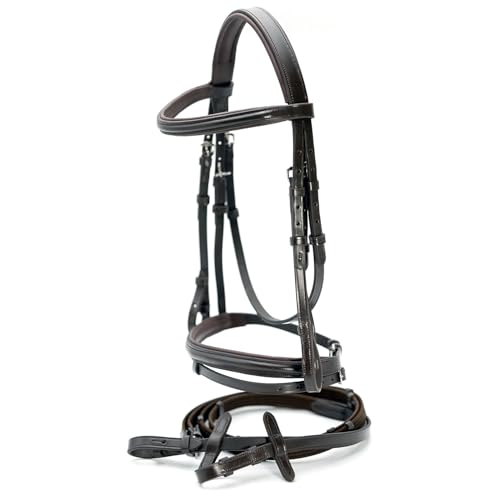 Jeffers Uniquely English Leather Horse Bridle with Reins, Padded Crown, Adjustable Noseband, English Bridle Tack for Hunter, Jumping, Dressage, Riding - size: Cob
