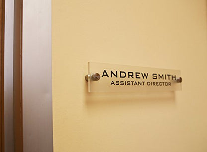 Personalized Office Wall Name Plate Sign. Modern Stainless Steel Legs (Frosted Translucent) - color: Frosted Translucent