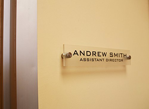 Personalized Office Wall Name Plate Sign. Modern Stainless Steel Legs (Frosted Translucent) - color: Frosted Translucent
