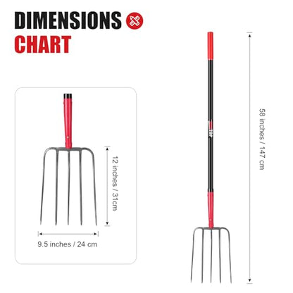 5-Tine Pitchfork Garden Fork Fiberglass Handle for Farm Work 57 in