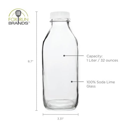 Fox Run Glass Classic Milk Bottle With Lid, 32 oz or 1 Quart Capacity