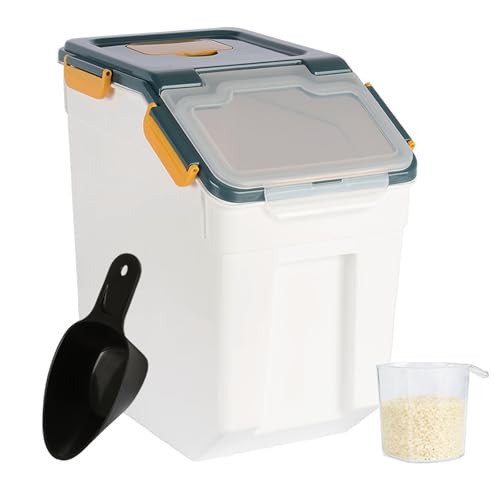 Rice Container 25 lbs Large Bulk Flour Sugar Storage Holdhouse Plastic Grain Cereal Dry Goods Bin with Spoon and Measuring Cup for Kitchen Pantry Organization - Blue - color: Blue