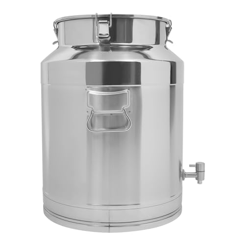 DYNAMI 16.9Gal 304 Stainless Steel Milk Bucket with Faucet,Thickened Stainless Steel Milk Can w/Sealing Lid, Large Liquid Container Storage,for Milk,Wine, Oil Storage Transport (64L/16.9gal,w/Faucet) - size: 16.9gal