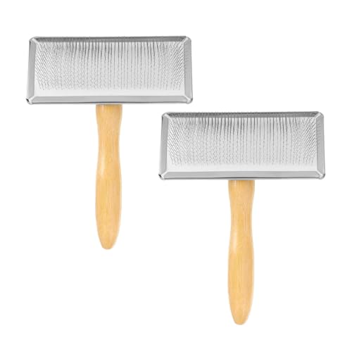 MECCANIXITY 2 Pcs Wool Carder, Hand Carding Brush 2 Large Wooden Pet Grooming Tool for Needle Felting Pet Grooming Weaving Craft Supplies, Silver, Wood Color