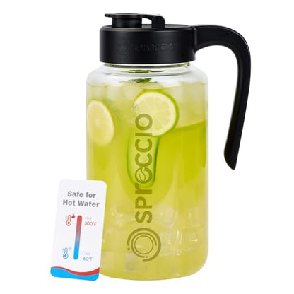 Mason Jar Pitcher 64 oz, Heat-Resistant Glass Pitcher with Lid and Handle, Leak-Proof & Airtight Sun Tea Glass Jar for Outside, Breastmilk, Cold Brew, and Iced Tea (1, black)