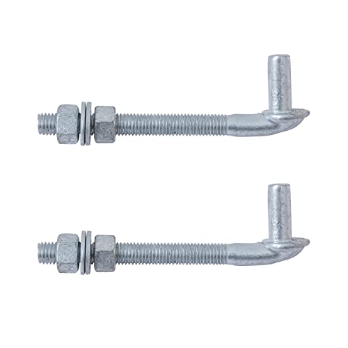 VIVIDA 5/8" X 6" J Bolt Gate Hinge, Heavy Duty Gate Hinge Bolt, 2-Pack | Galvanized Gate Bolt Post Hinge, Chain Link Fence Gate Hardware, Nuts & Washers Included - size: 6" (2 PCS)