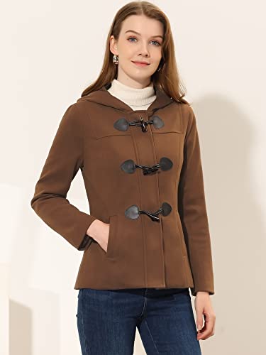 Allegra K Womens Casual Winter Peacoat Hooded Button Toggle Duffle Coats - color: Dark Brown, size: Medium