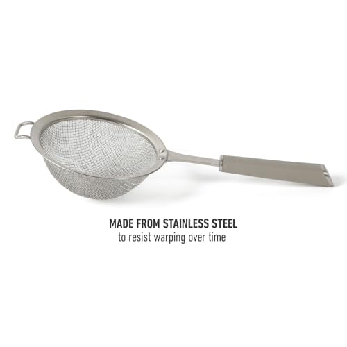 Calphalon Edge Stainless Steel Mesh Strainer with Thermoplastic Rubber Handle, Fine Kitchen Sieve for Draining, Rinsing, Sifting & Food Prep Tasks, Taupe - color: Taupe w/ Rubber Handl (Edge - Strainer)