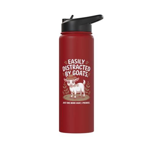 Easily Distracted by Goats Cute Coat Pygmy Goat Farmer Stainless Steel Insulated Water Bottle - color: Red