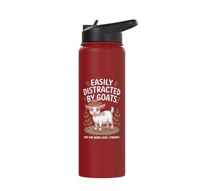 Easily Distracted by Goats Cute Coat Pygmy Goat Farmer Stainless Steel Insulated Water Bottle - color: Red