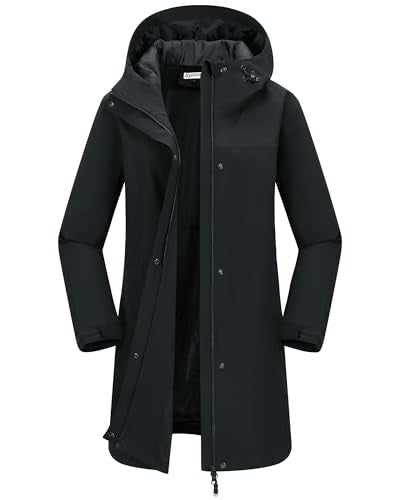 33,000ft Women's Waterproof Rain Jackets Long Rain Coats with Hood - color: Black, size: X-Small