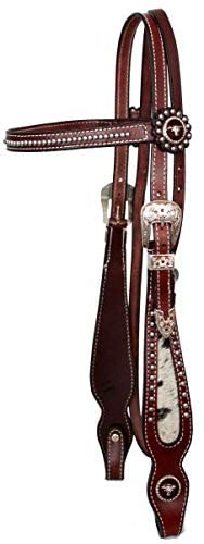 Showman Leather w/Hair on Cowhide Cheeks Headstall w/Reins