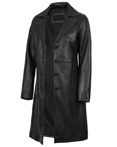fjackets Lambskin Stylish Leather Car Coats for Womens - Real Long Leather Jacket Women Casual Leather Coat - color: Black, size: Large