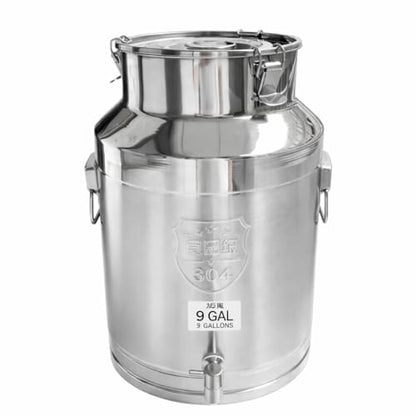 9.3 Gallon 304 Stainless Steel Milk Can with Lid, Heavy Duty Sealed Milk Bucket, Large Metal Storage Container for Milk, Wine, Oil, Water - size: 9.3 Gallon
