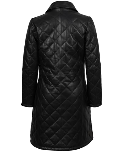 fjackets Lambskin Stylish Leather Car Coats for Womens - Real Long Leather Jacket Women Casual Leather Coat Women Outerwear - color: Glen Quilted Black Women's Leather Coat, size: Medium