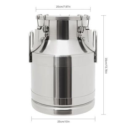 Stainless Steel Milk Can, 10 Liter Seamless Milk Jug Wine Pail Bucket 2.64 Gallon Anti-Leak Liquid Storage Container Milk Pail with Sealed Lid Heavy Duty for Milk and Wine (10L) - size: 10L