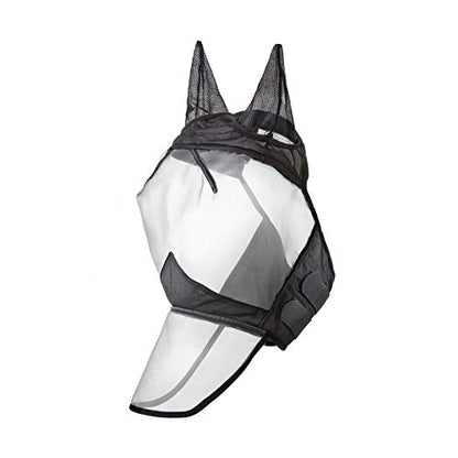 Harrison Howard CareMaster Horse Fly Mask Long Nose with Ears Full Face Black/Silver Retro XL Extra Full Size - color: Black/Silver, size: Extra Full (X-Large)