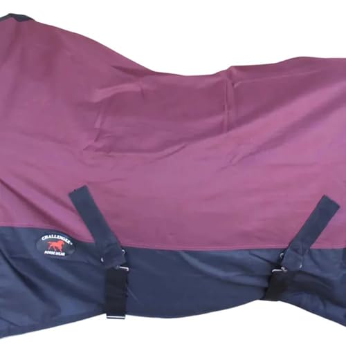 CHALLENGER 1200D Turnout Waterproof Rain Light-Weight Sheet Horse Blanket - color: Burgundy/Black, size: 76"