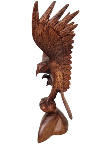 WorldBazzar Mahogany Wood Bald Eagle, 20 inch Hand Carved by Mr Putu American Indian Cowboy Horse (1)