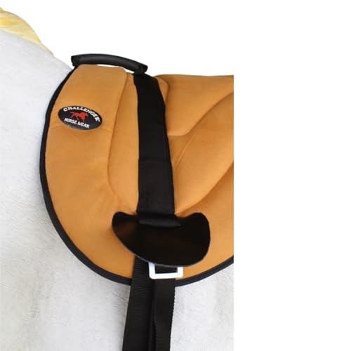 CHALLENGER Western Lightweight Neoprene Padded Bareback Saddle Pad with Stirrups & Cinch – Contoured Synthetic Suede Top, Non-Slip Neoprene Bottom – 23" x 30" - color: Tan