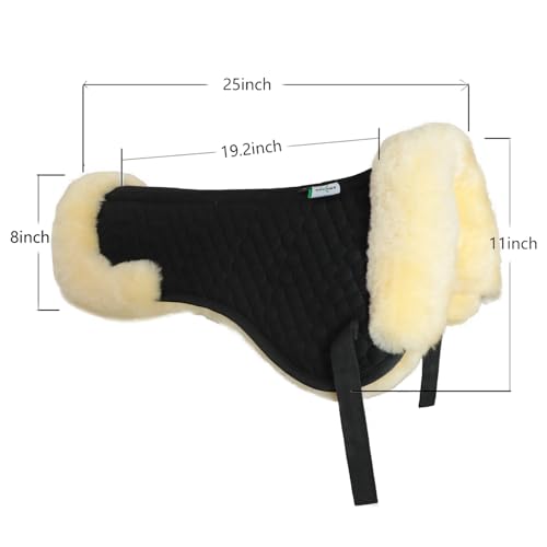 Woolous Sheepskin Half Pad for English Saddle, Wool Fleece Horse Saddle Pad - color: ‎Black-Beige