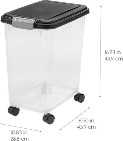 IRIS USA Airtight Pet Food Storage Rolling Container, 30 lb Capacity, Black - color: Black, size: 30 lbs