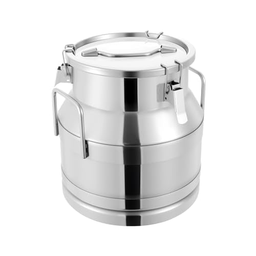 DYNAMI 5.3Gal Stainless Steel Milk Can with Sealed Lid and Handles,Anti-Leak Liquid Storage Barrel,Food Grade Container for Milk, Liquid,Solid Storage and Transport,Large Opening for Easy Cleaning - size: 5.3Gal