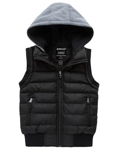 wantdo Boys' Puffer Vest Waterproof Sleeveless Winter Coat with Zip Pockets - color: Black, size: 6-7