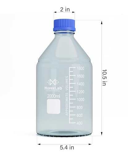 2000ML Storage Glass Bottles – 1pc Round Media Storage Bottle – Borosilicate Glass Bottles – Safe Probe Storage Glass Storage Bottles with GL45 Blue Screw Cap (2000ml - 1pc) - size: 67.6 Ounces