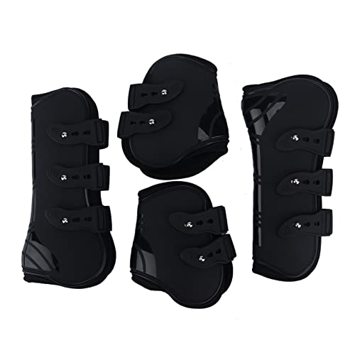 MAYiT Horse Tendon Boots (4 pcs - Front & Hind), PU Shell Tendon Fetlock Brace Guard Boots for Riding Shock Absorbing Jumping Competition Protection