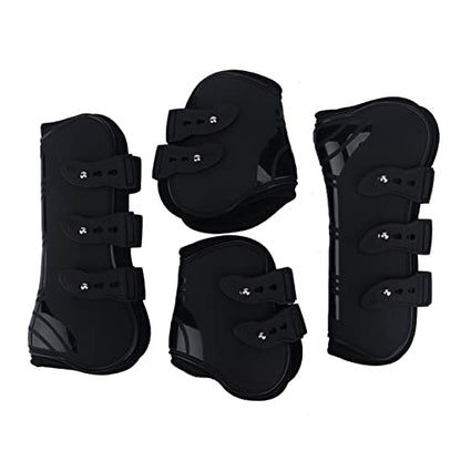 MAYiT Horse Tendon Boots (4 pcs - Front & Hind), PU Shell Tendon Fetlock Brace Guard Boots for Riding Shock Absorbing Jumping Competition Protection