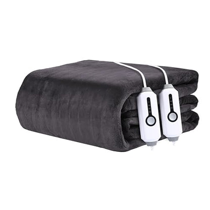 Electric Heated Blanket 84"×90" Queen Size, Plush-Soft Cozy for Bed, Office, Apartment, 4 Heating Levels & 10H Auto-Off, Dual Controller, Full Body Warmth, Energy Efficient - Dark Gray - color: 01-dark Gray, size: Queen Size (84"x90")