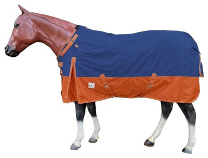 1200 Denier Mid Weight Waterproof Turnout Blanket w/Adjustable Neck - color: Blue Print - Cinnamon, size: 63