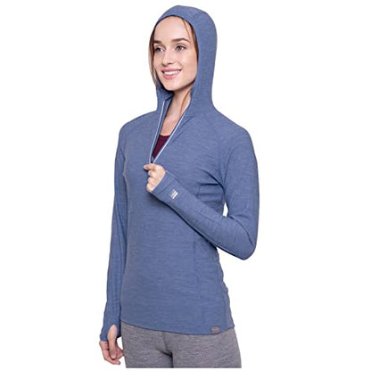 MERIWOOL Women’s Base Layer Hoodie Lightweight Merino Wool Long Sleeve Thermal - color: Sky Blue Heather, size: Small