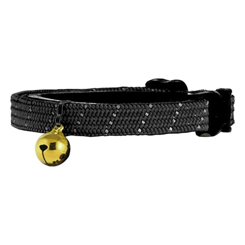Birdsbesafe Reflective Breakaway Cat Collar with Bell, Safe Design, Black - color: Black