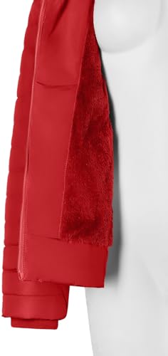 BodiLove Women's Fur Hooded Thickened Jacket with Fleece Lining - color: Red (Light Weight), size: Small