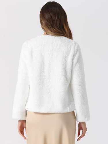 Allegra K Winter Faux Fur Coat Jacket for Women Long Sleeve Pockets Pearl Button Fluffy Cropped Cardigan Outerwear - color: White, size: Large
