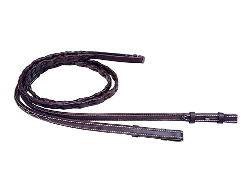 Full Horse English Laced Fancy Stitch Genuine Tan Leather Reins 805LR32 - color: Brown