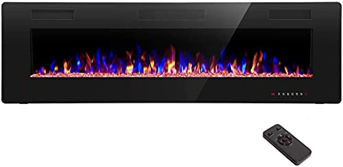 R.W.FLAME 68 inch Recessed and Wall Mounted Electric Fireplace, Ultra Thin and Low Noise,Fit for 2 x 6 Stud, Remote Control with Timer,Touch Screen,Adjustable Flame Color and Speed - size: 68"