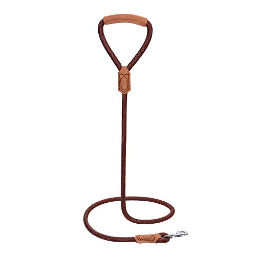 Mile High Life Dog Leash with Genuine Leather-Wrapped Ends/Handle, 4/5/6FT - color: Dark Brown, size: 48 Inch-1/2"