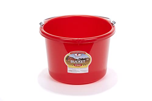 Plastic Animal Feed Bucket (Purple) - Little Giant - Round Plastic Feed Bucket with Metal Handle (8 Quarts / 2 Gallons) (Item No. P8RED6) - color: Red